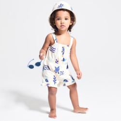 أفرول قصير أبيض بحمالات للطفلة الرضيعة